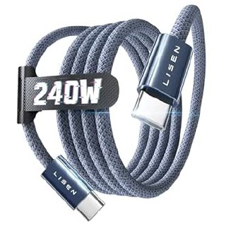 LISEN 240W USB C Cable Fast Charging, 1m PD 5A Cable USB C to USB C Cable Charger Nylon Braided for iPhone 17 16 Samsung S25 Ultra iPad Air MacBook Pro Google Pixel 9 Xiaomi, Colour