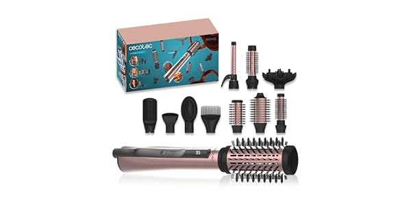 Cecotec Cepillo de Aire 10 Accesorios CeramicCare 10in1 AirBrush 1200W Secador Alisador Rizador Voluminizador Difusor Pantalla Funcin Inica Revestimiento de Cermica Control Temperatura
