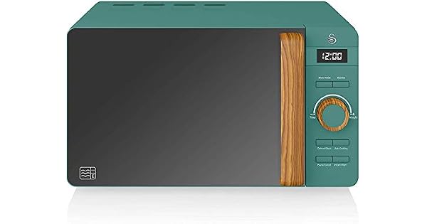 Swan Nordic Microondas digital 20L 6 niveles funcionamiento 800W potencia temporizador 30 min fcil limpieza modo descongelar diseo moderno tirador efecto madera verde mate