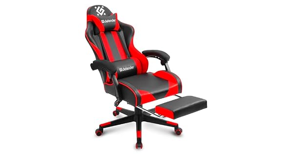 Defender Silla Gaming Rock  Silln ergonmico con reposapis  Piel sinttica  Respaldo de 135  Comfort Edition  Hasta 120 kg  Negro Rojo