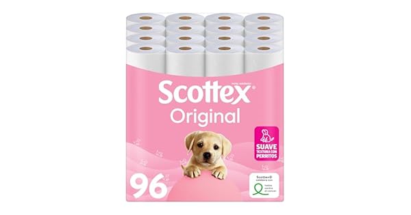 Scottex Original Papel higinico 96 rollos 6 packs de 16 rollos dos capas que proporcionan el equilibro adecuado en suavidad y resistencia