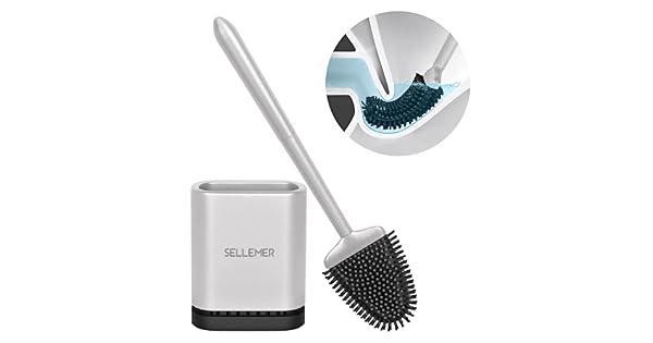 Sellemer Escobilla WC Escobilla Bao Silicona de ParedSuelo con Soporte Ventilado de Secado Rpido Escobilla Silicona WC de Limpieza Profunda para el Inodoro del Cuarto de Bao Plata