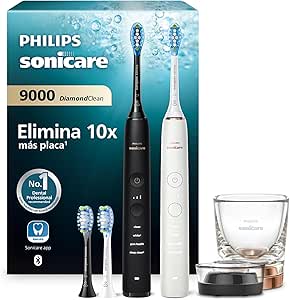 Philips Sonicare DiamondClean Series 9000 - Cepillos de dientes Double Pack Advanced Whitening Sonic Electric Cleaner, con aplicación móvil, en oro negro y rosa (modelo HX9914/61)