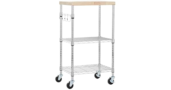 Amazon Basics 3 Niveles Carrito con Ruedas para microondas 5334cm x 381cm x 9322cm LxWxH MaderaCromado 2 baldas