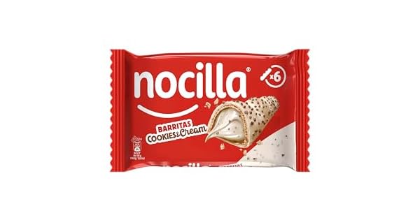 Nocilla Barritas CookiesCream Con Crema de Leche y Avellanas y Trocitos de Galleta de Cacao Sin Aceite de Palma  Pack de 6 Unidades 129g