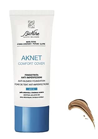 BioNike Aknet Comfort Cover Non-Comedogenic Foundation for Acne, Medium-High Coverage, Anti-Blemish, Matte Finish and Light Texture, Natural & Comfortable on Skin, #104 Biscuit, 30ml