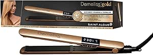 DEMELISS, SAINT ALGUE, Plancha de Pelo Gold, Alisador 2en1 Cabello Liso y Ondulado, Respeto de la Fibra Capilar, Temperatura de 150°C a 230°C, Placas Finas Alisado desde la Raíz